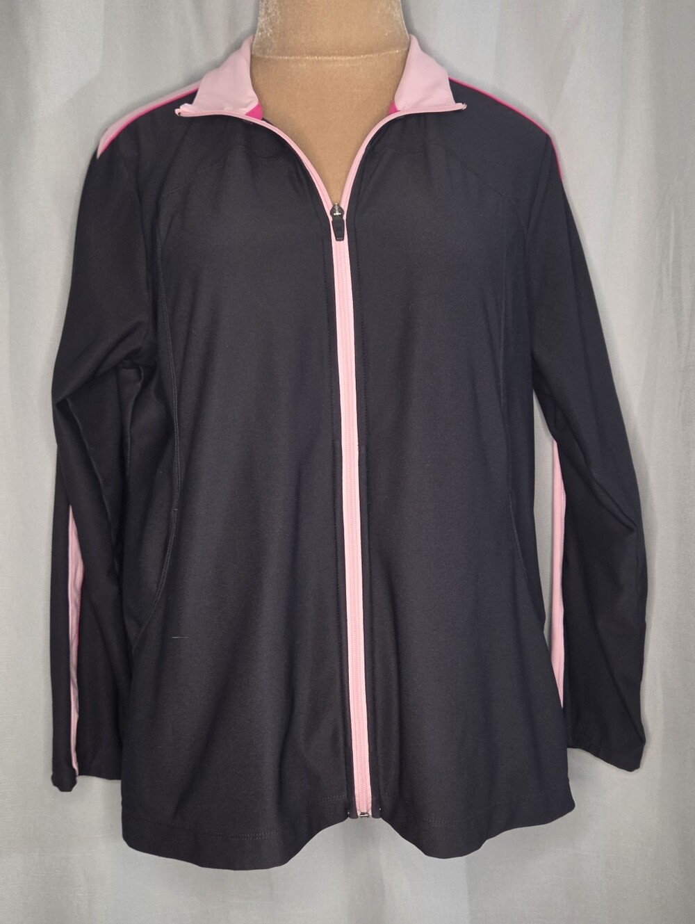 Xersion XL Black Jacket with Pink Trim Full-Zip Track Jacket